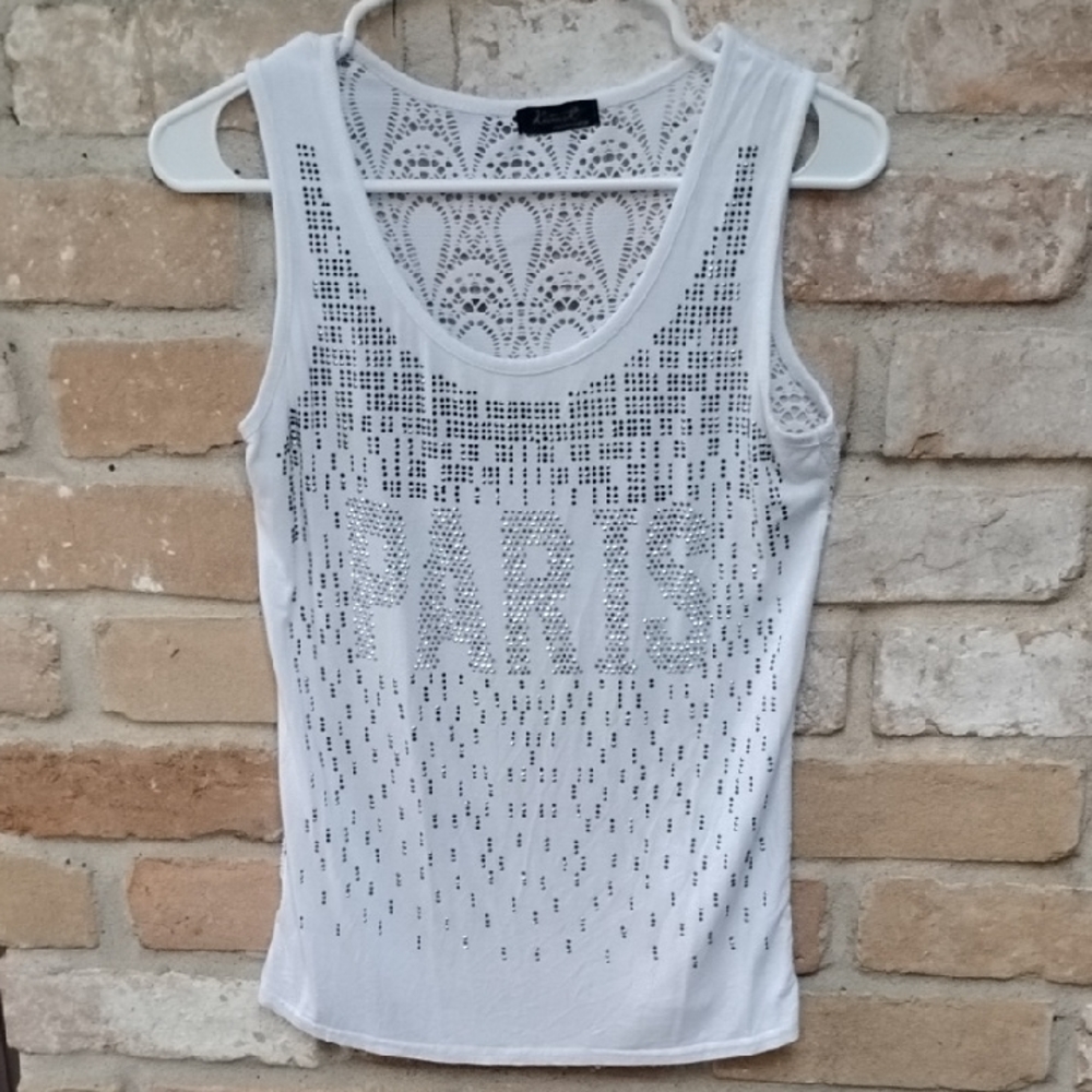 White Sleeveless Top with Paris Design